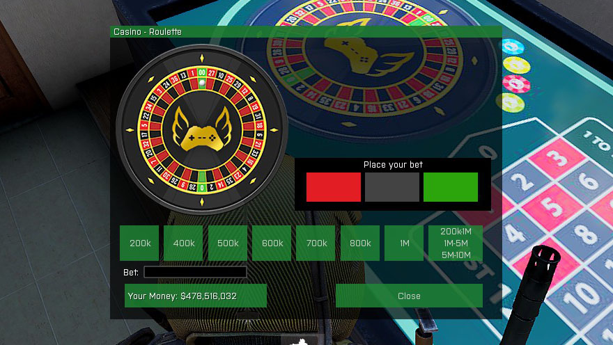 The roulette gui.