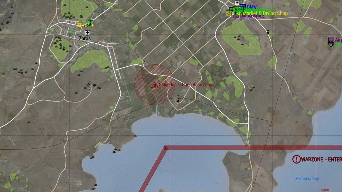 The location of the gang base on the map.